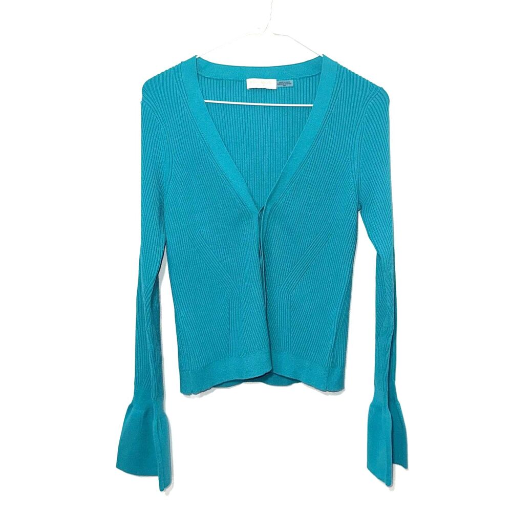 Ramy Brook Tanner Ribbed Bell Sleeve Cardigan - Oasis Green Teal M